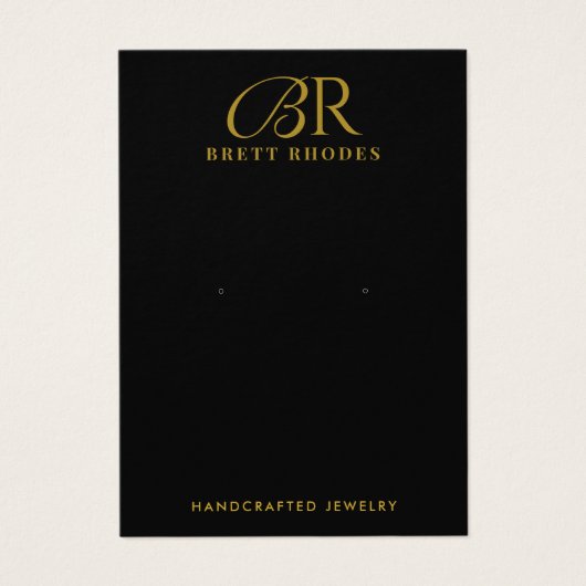 Elegante Gold Monogram Black Earring Display Card (Vorderseite)