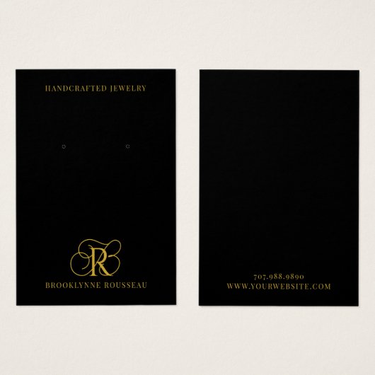Elegante Gold Monogram Black Earring Display Card (Vorne & Hinten)