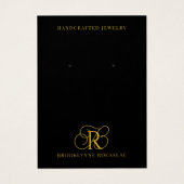 Elegante Gold Monogram Black Earring Display Card (Vorderseite)