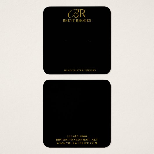 Elegante Gold Monogram Black Earring Display Card (Vorne & Hinten)