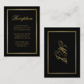 Elegante Gold Monogram Black Wedding Reception Begleitkarte (Vorne/Hinten)