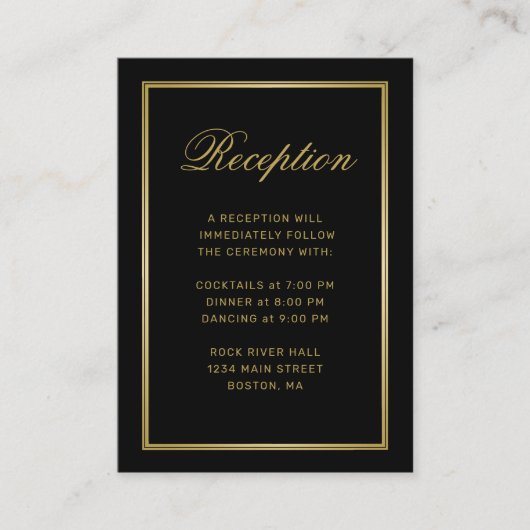 Elegante Gold Monogram Black Wedding Reception Begleitkarte (Vorderseite)