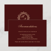 Elegante Gold Monogram Burgundy Information Card Begleitkarte (Vorne/Hinten)