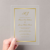 Elegante Gold Monogram Calligraphy Frame Wedding Acryleinladungen (Insitu (Handheld))