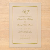 Elegante Gold Monogram Calligraphy Frame Wedding Acryleinladungen (Vorderseite)
