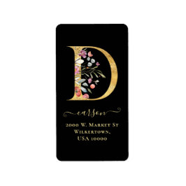 Elegante Gold Monogram D Floral Address Label Adressaufkleber