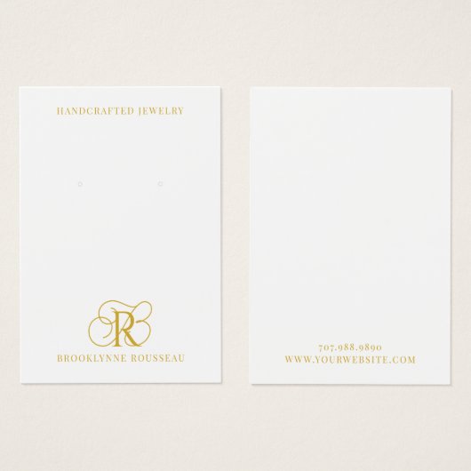 Elegante Gold Monogram Earring Display Card (Vorne & Hinten)