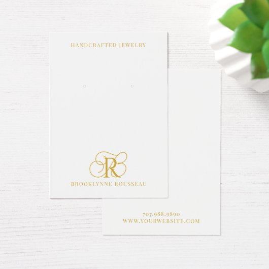 Elegante Gold Monogram Earring Display Card (Schreibtisch)