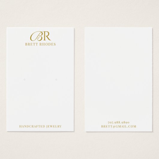 Elegante Gold Monogram Earring Display Card (Vorne & Hinten)