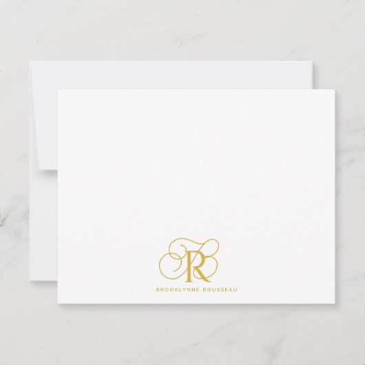 Elegante Gold Monogram Flat Note Card Mitteilungskarte (Vorderseite)