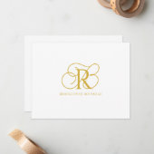 Elegante Gold Monogram Flat Note Card Mitteilungskarte (Vorderseite/Rückseite Beispiel)