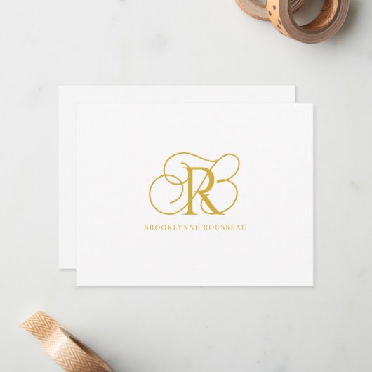 Elegante Gold Monogram Flat Note Card Mitteilungskarte (Vorderseite/Rückseite Beispiel)