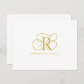 Elegante Gold Monogram Flat Note Card Mitteilungskarte (Vorne/Hinten)