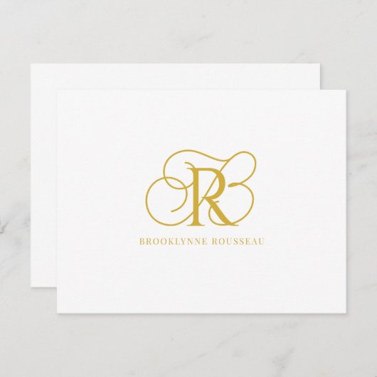 Elegante Gold Monogram Flat Note Card Mitteilungskarte (Vorne/Hinten)