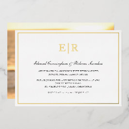 Elegante Gold Monogram formale Hochzeitsempfehlung Folieneinladung