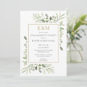 Elegante Gold Monogram Greenerity Engagement Party Einladung (Stehend Vorderseite)