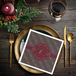 Elegante Gold Monogram Karierter Weihnachtsfeierta Serviette