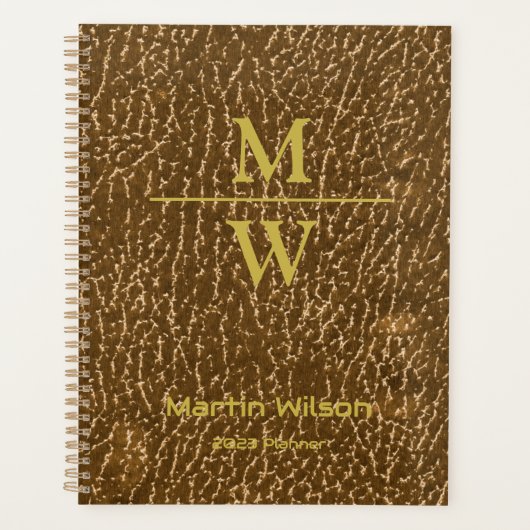 Elegante Gold Monogram Luxe Texture Gold Letters Planer (Vorderseite)