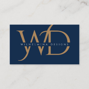 Elegante Gold Monogram Luxury Typografie Dunkelbla Visitenkarte
