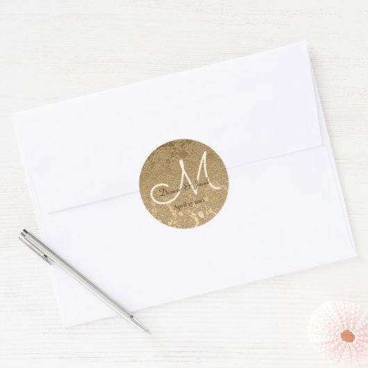 Elegante Gold Monogram Moderne Hochzeit Runder Aufkleber (Umschlag)
