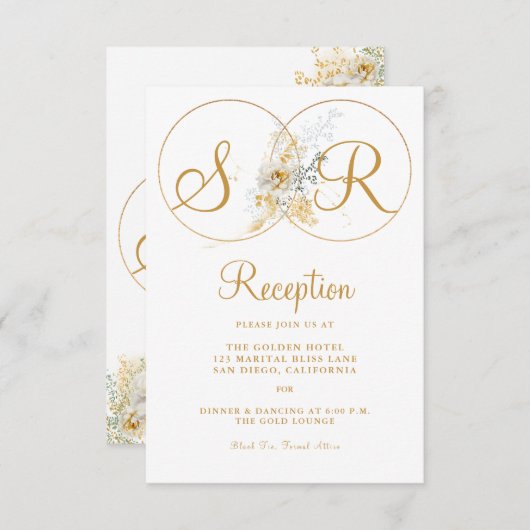 Elegante Gold Monogram Name Initial Empfang Card Einladung (Vorne/Hinten)
