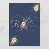 Elegante Gold Monogram Navy Blue Wedding Menükarte (Rückseite)