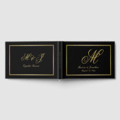Elegante Gold Monogram Script Black Wedding Gästebuch (Voll)