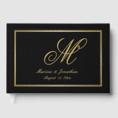Elegante Gold Monogram Script Black Wedding Gästebuch (Vorderseite)