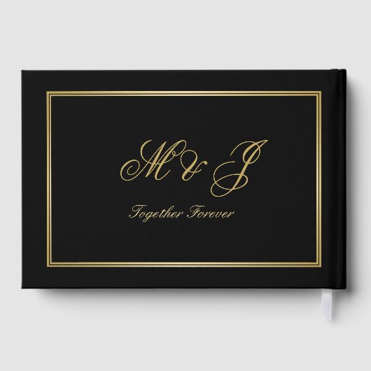 Elegante Gold Monogram Script Black Wedding Gästebuch (Rückseite)