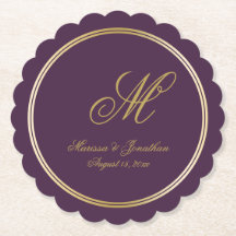 Elegante Gold Monogram Script Plum Lila Wedding