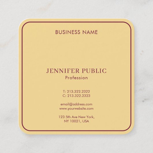 Elegante Gold Monogram Template Luxury Bordeaux Quadratische Visitenkarte (Rückseite)