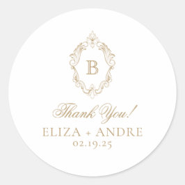 Elegante Gold Monogram Wappen Wedding Runder Aufkleber