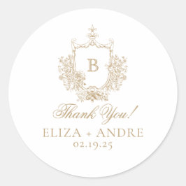 Elegante Gold Monogram Wappen Wedding Runder Aufkleber