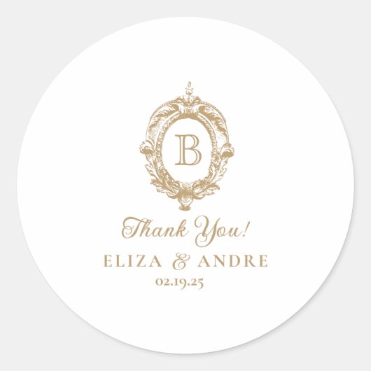 Elegante Gold Monogram Wappen Wedding Sticker (Vorderseite)