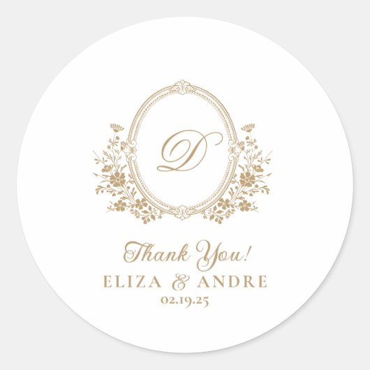 Elegante Gold Monogram Wappen Wedding Sticker (Vorderseite)