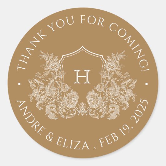 Elegante Gold Monogram Wedding Sticker (Vorderseite)