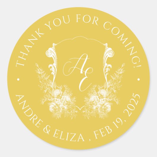 Elegante Gold Monogram Wedding Sticker (Vorderseite)