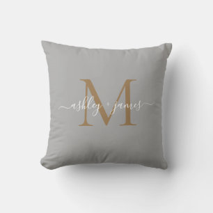 Elegante Gold Monogramm-Schrift Namen Hochzeit Gra Kissen