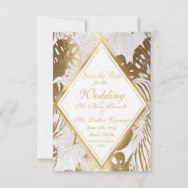 Elegante Gold Monstera Hochzeit Sichern Sie die Da RSVP Karte