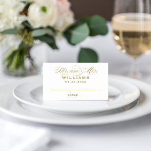 Elegante Gold Mr und Mrs Kalligrafie-Hochzeit Platzkarte