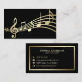 Elegante Gold-Musiknote auf Schwarz| Visitenkarte (Vorne/Hinten)