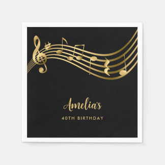 Elegante Gold Musiknoten 40. Geburtstag Schwarz Serviette