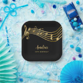 Elegante Gold Musiknoten 50. Geburtstag Schwarz Pappteller (Party)