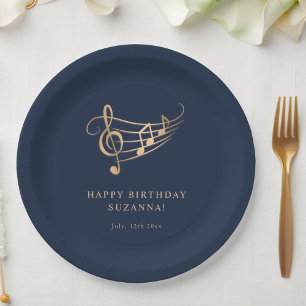 Elegante Gold Musiknoten Geburtstag Pappteller