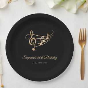 Elegante Gold Musiknoten Geburtstag Pappteller