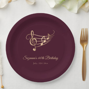 Elegante Gold Musiknoten Geburtstag Pappteller