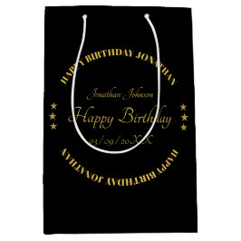 Elegante Gold Name Happy Birthday Geschenktasche Mittlere Geschenktüte