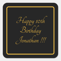 Elegante Gold Name Happy Birthday Square Sticker