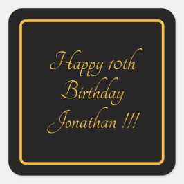 Elegante Gold Name Happy Birthday Square Sticker