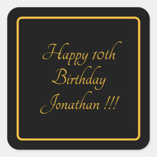 Elegante Gold Name Happy Birthday Square Sticker